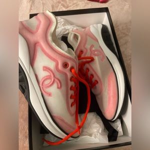 Chanel Lycra Mesh Sneakers Pink/Red and White